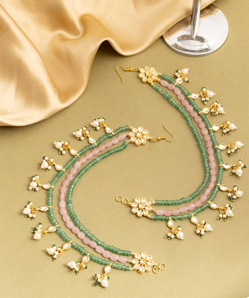 Gold plated kundan multicolor stones chain earrings