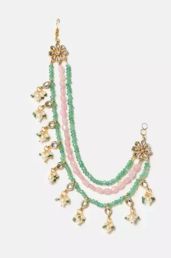 Gold plated kundan multicolor stones chain earrings
