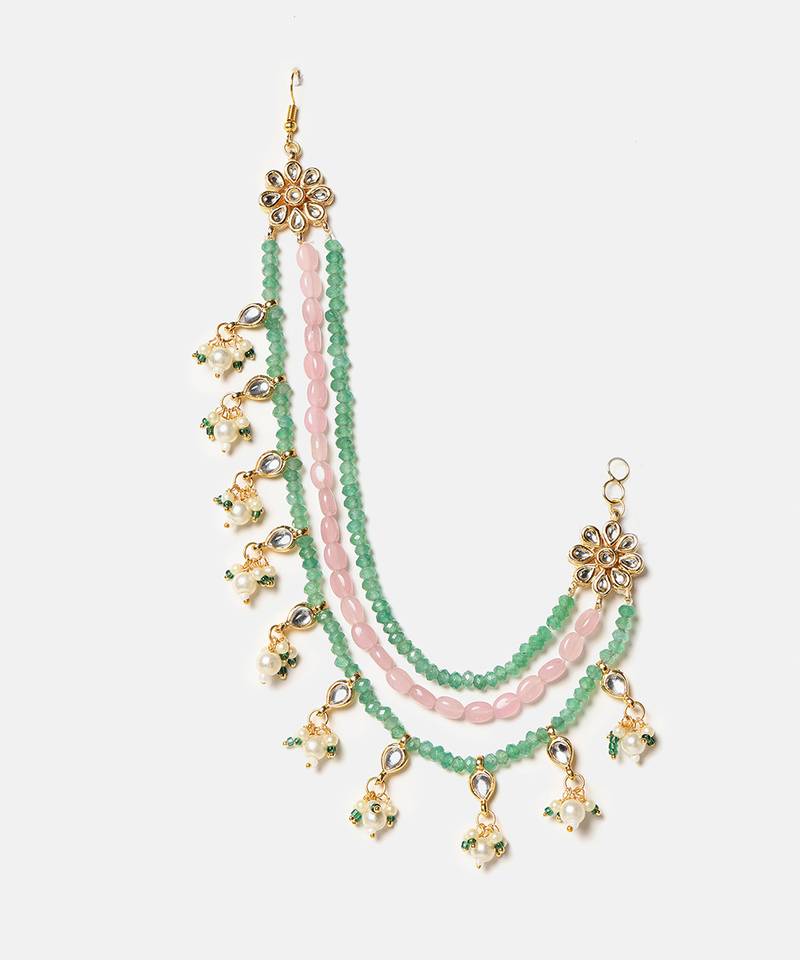 Gold plated kundan multicolor stones chain earrings