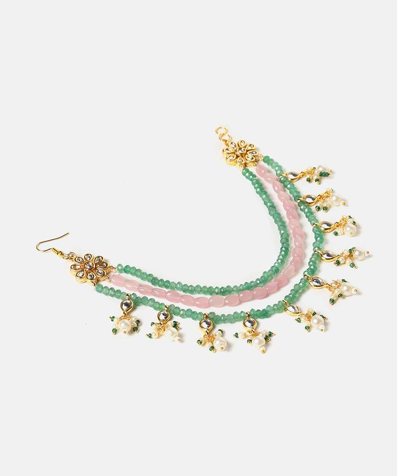 Gold plated kundan multicolor stones chain earrings