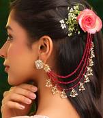 Gold plated kundan red stones chain earrings