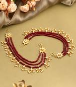 Gold plated kundan red stones chain earrings
