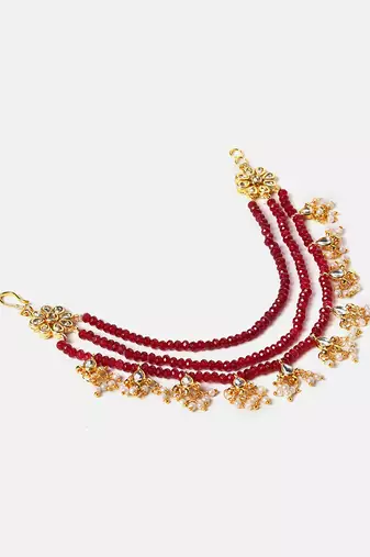 Gold plated kundan red stones chain earrings