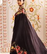 Black printed satin saree with blouse piece