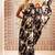 Black printed satin saree with blouse piece