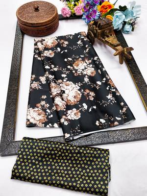 Black printed satin saree with blouse piece 5
