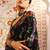 Black printed satin saree with blouse piece