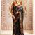 Black printed satin saree with blouse piece
