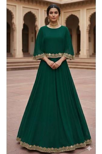 Emerald Green indowestern cape style lehenga
