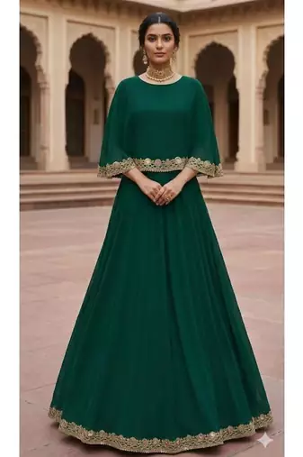 Emerald Green indowestern cape style lehenga