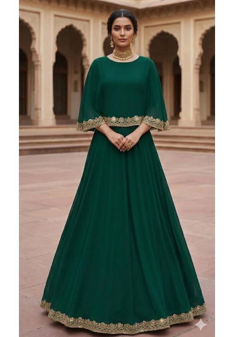 Emerald Green indowestern cape style lehenga