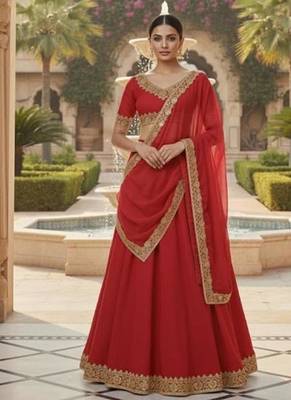 Classic Red Lehenga with Gold Border 1