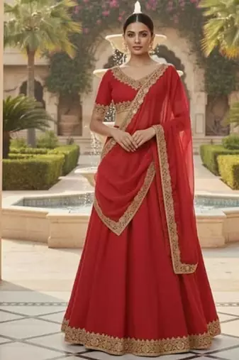 Classic Red Lehenga with Gold Border