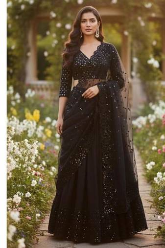 Black Embellished party wear Lehenga with choli and dupatta