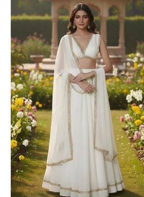 Ivory White Lehenga with Gold Trim 1