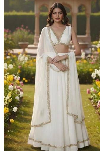 Ivory White Lehenga with Gold Trim