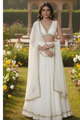 Ivory White Lehenga with Gold Trim