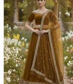Mustard Brown Lehenga with Embroidered Dupatta