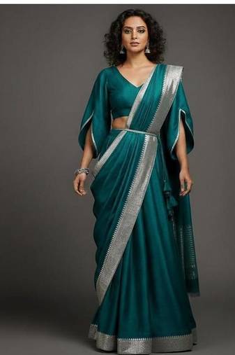 Teal Green Lehenga choli set with Silver Border