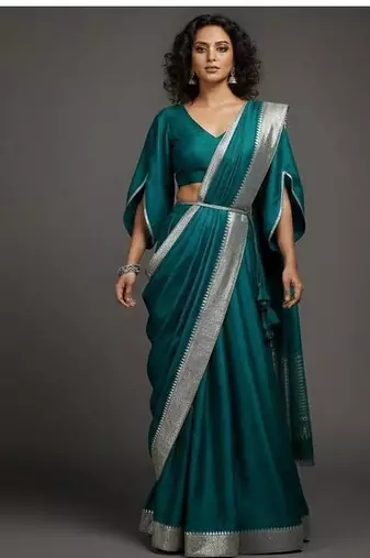 Teal Green Lehenga choli set with Silver Border