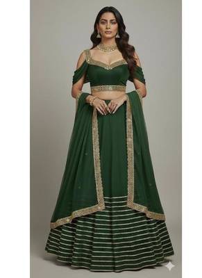 Deep Green Lehenga with Embroidered Borders 1