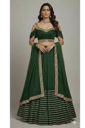 Deep Green Lehenga with Embroidered Borders