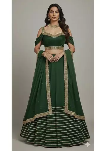 Deep Green Lehenga with Embroidered Borders