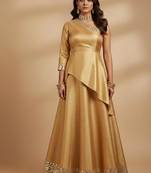 Gold Asymmetrical Anarkali long choli lehenga