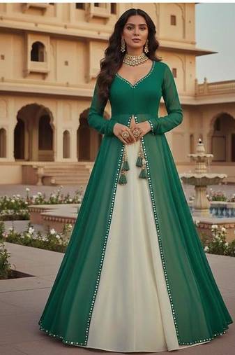 Green and Ivory Long Anarkali Lehenga