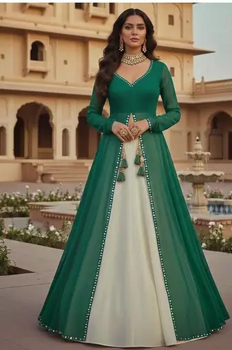 Green and Ivory Long Anarkali Lehenga