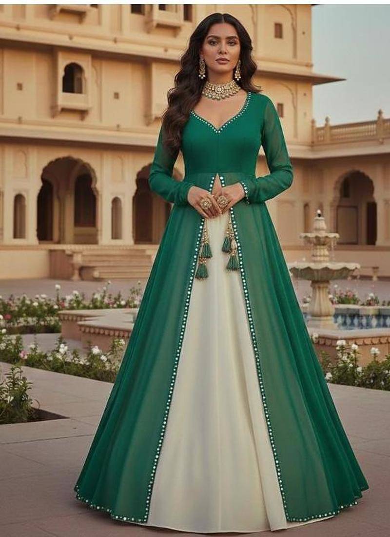 Green and Ivory Long Anarkali Lehenga