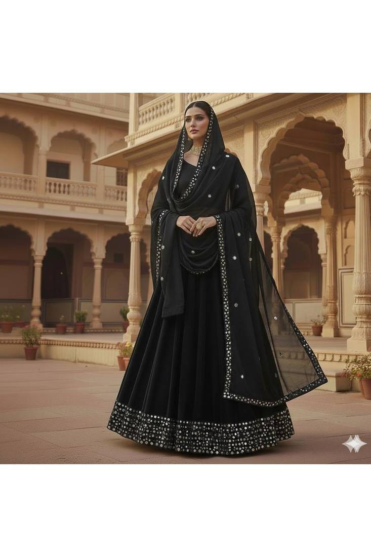 Black Embellished lehenga choli set with Dupatta