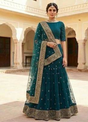 Teal Green Embroidered Lehenga with Dupatta 1