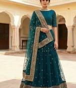 Teal Green Embroidered Lehenga with Dupatta