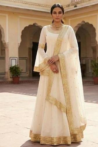 Ivory Anarkali lehenga with Gold Border