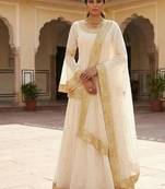 Ivory Anarkali lehenga with Gold Border