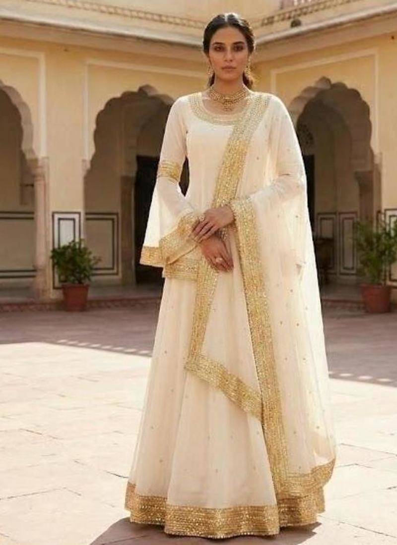 Ivory Anarkali lehenga with Gold Border