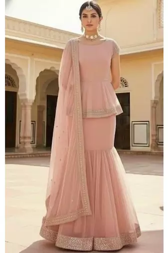 Blush Pink Peplum Lehenga Set