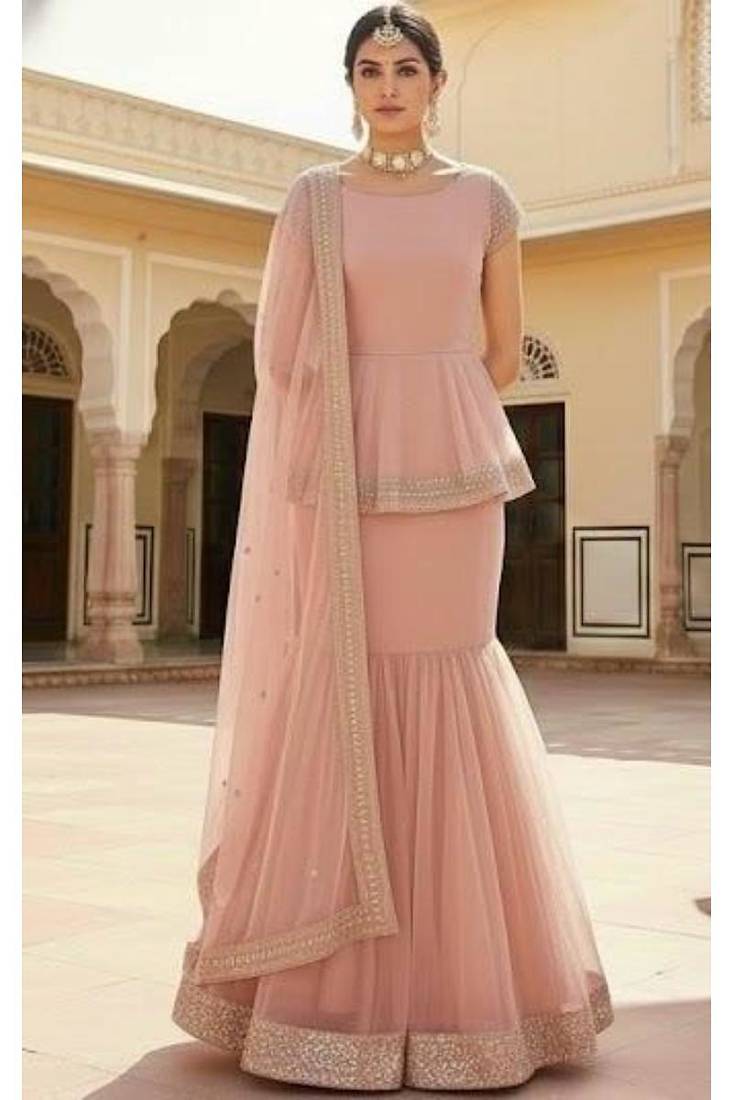 Blush Pink Peplum Lehenga Set
