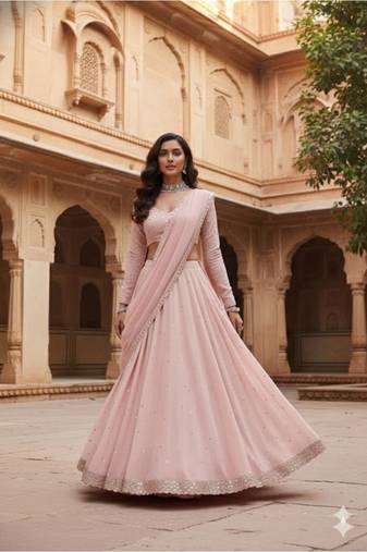 Blush Pink wedding wear lehenga set with choli and dupatta
