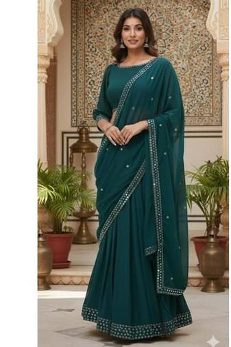 Teal Green lehenga choli set with sequin Border