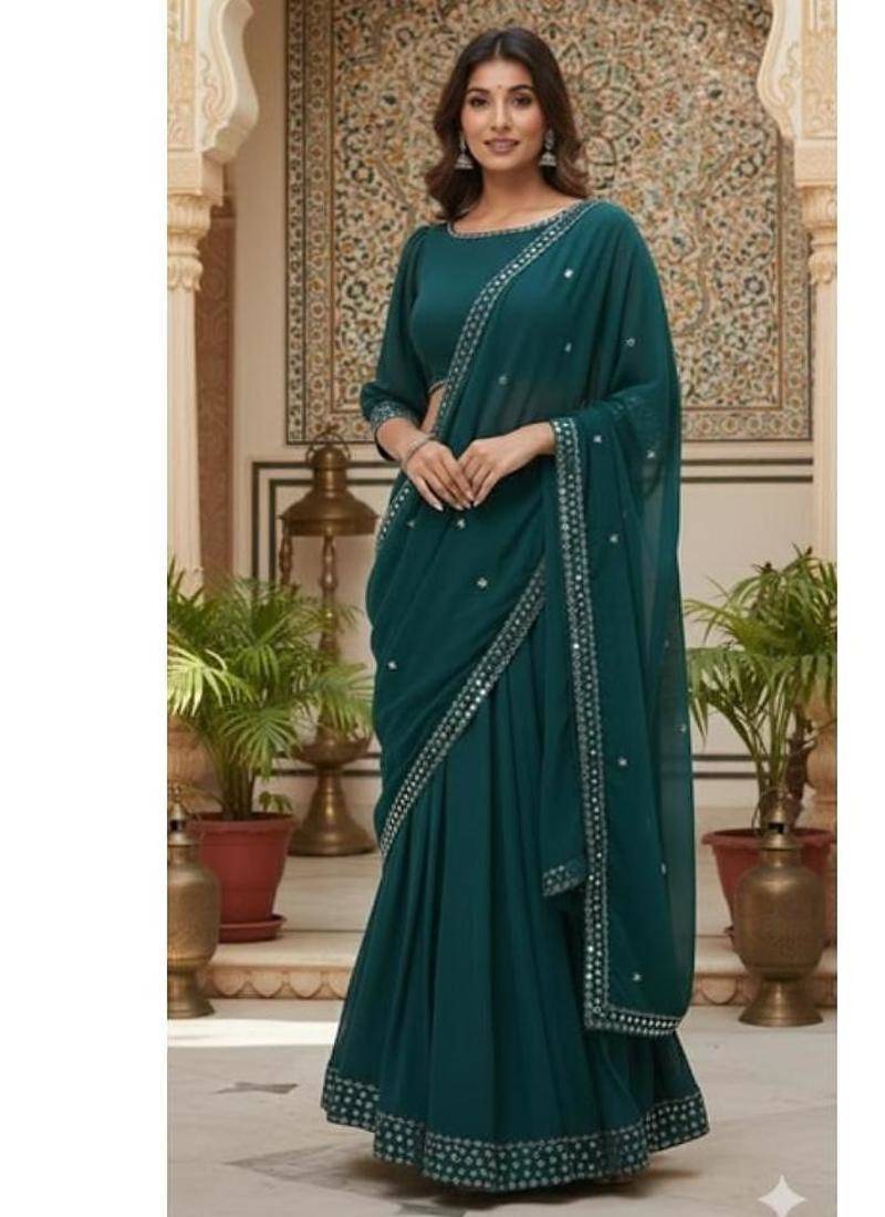 Teal Green lehenga choli set with sequin Border