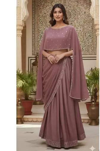 Mauve Lehenga Saree with Cape-Style Blouse