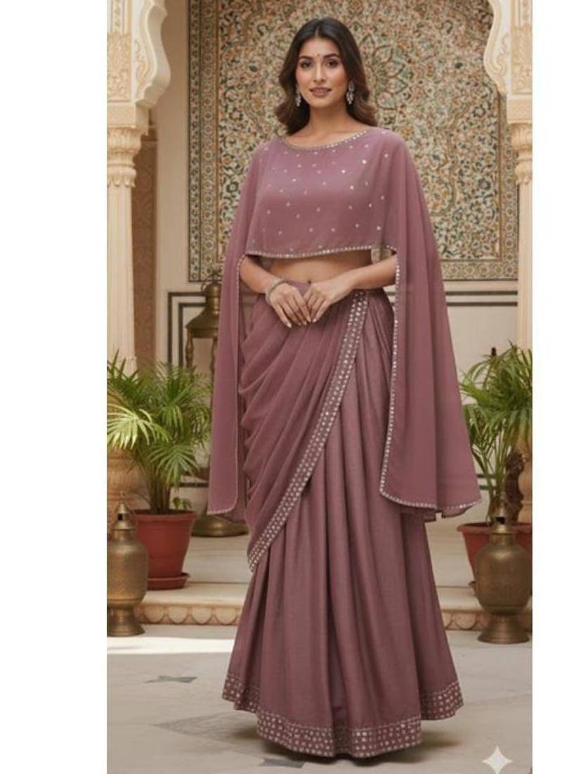 Mauve Lehenga Saree with Cape-Style Blouse