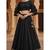 Black Lehenga with Ruffled Sleeve crop top Blouse