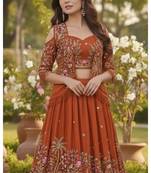 Rust Orange Embroidered Lehenga with Jacket