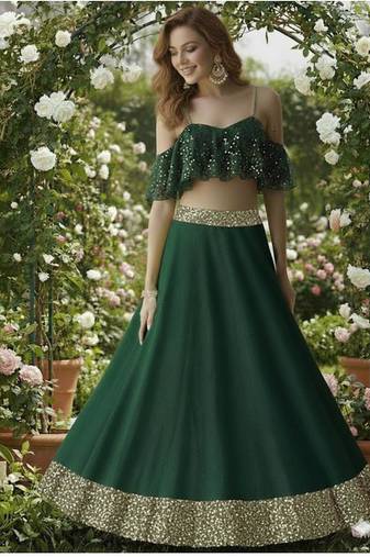 Emerald Green Sequin Lehenga Set