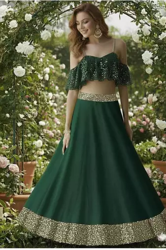 Emerald Green Sequin Lehenga Set