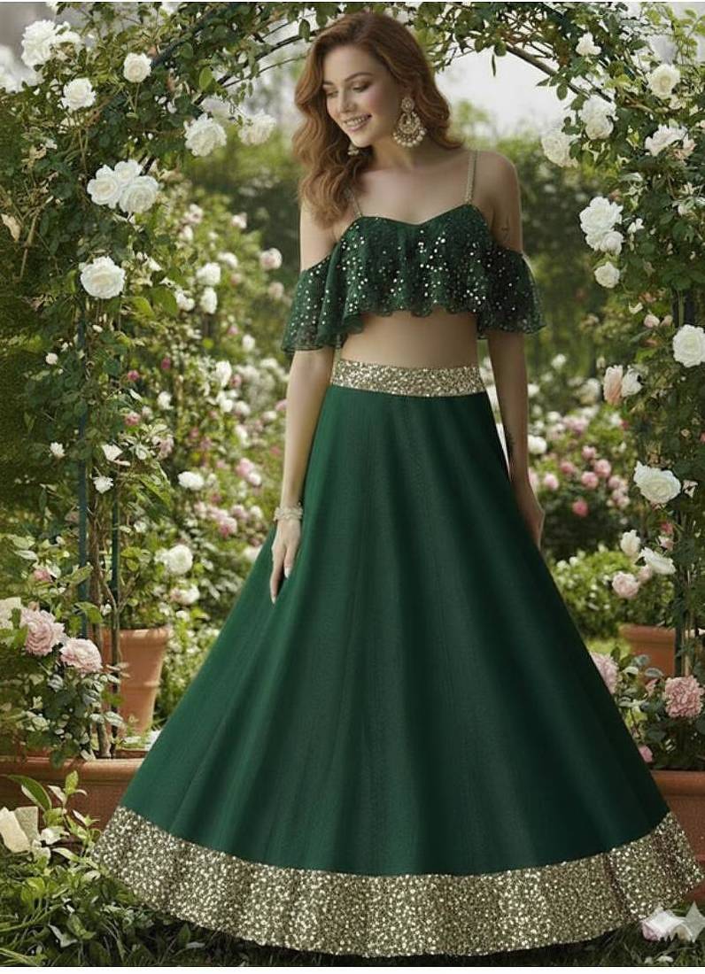 Emerald Green Sequin Lehenga Set