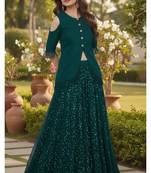 Teal Green Cold-Shoulder long choli Lehenga Set